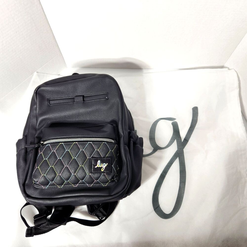 LUG Matte Luxe Cargo Mini Backpack Volley Black Vegan Faux Leather Top Handle - Picture 15 of 16